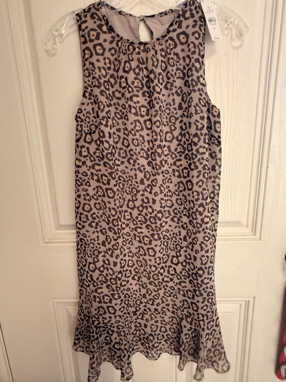 LOFT Taupe Leopard-Print Sleeveless Midi Dress
